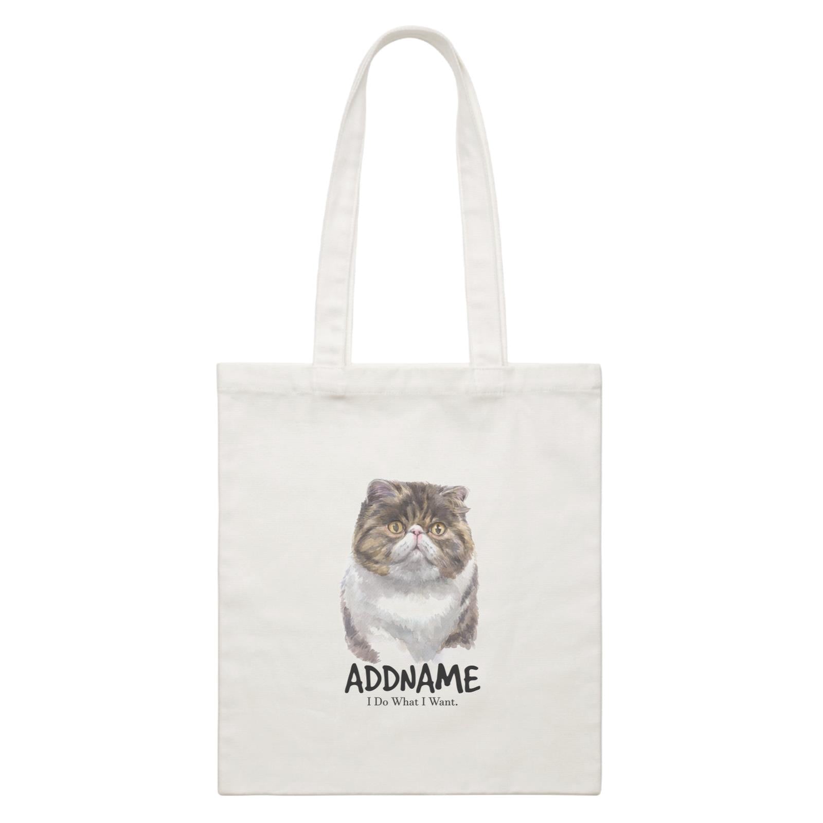 Watercolor Cat Exotic Shorthair Brown I Do What I Want Addname White Canvas Bag
