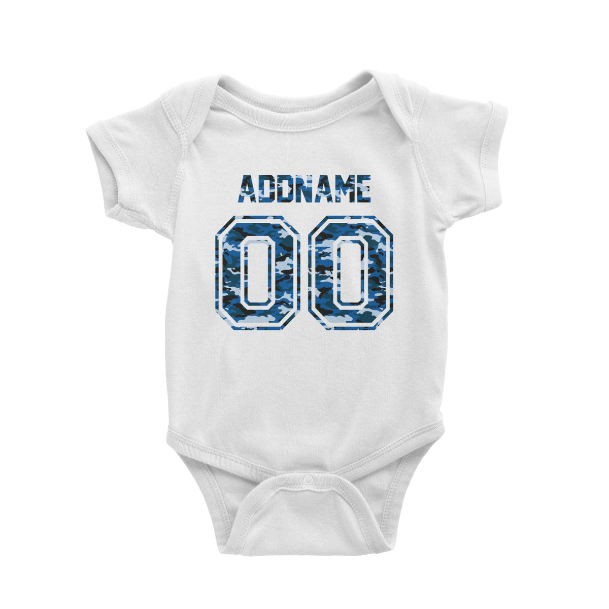 Jersey Blue Camo With Name and Number Baby Romper