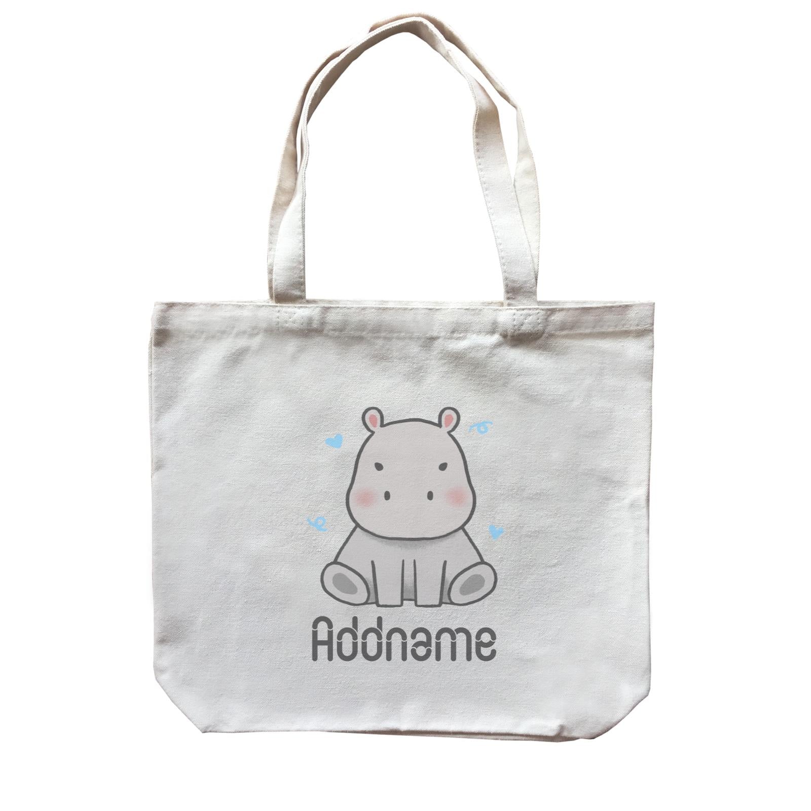 Cute Hand Drawn Style Hippo Addname Canvas Bag