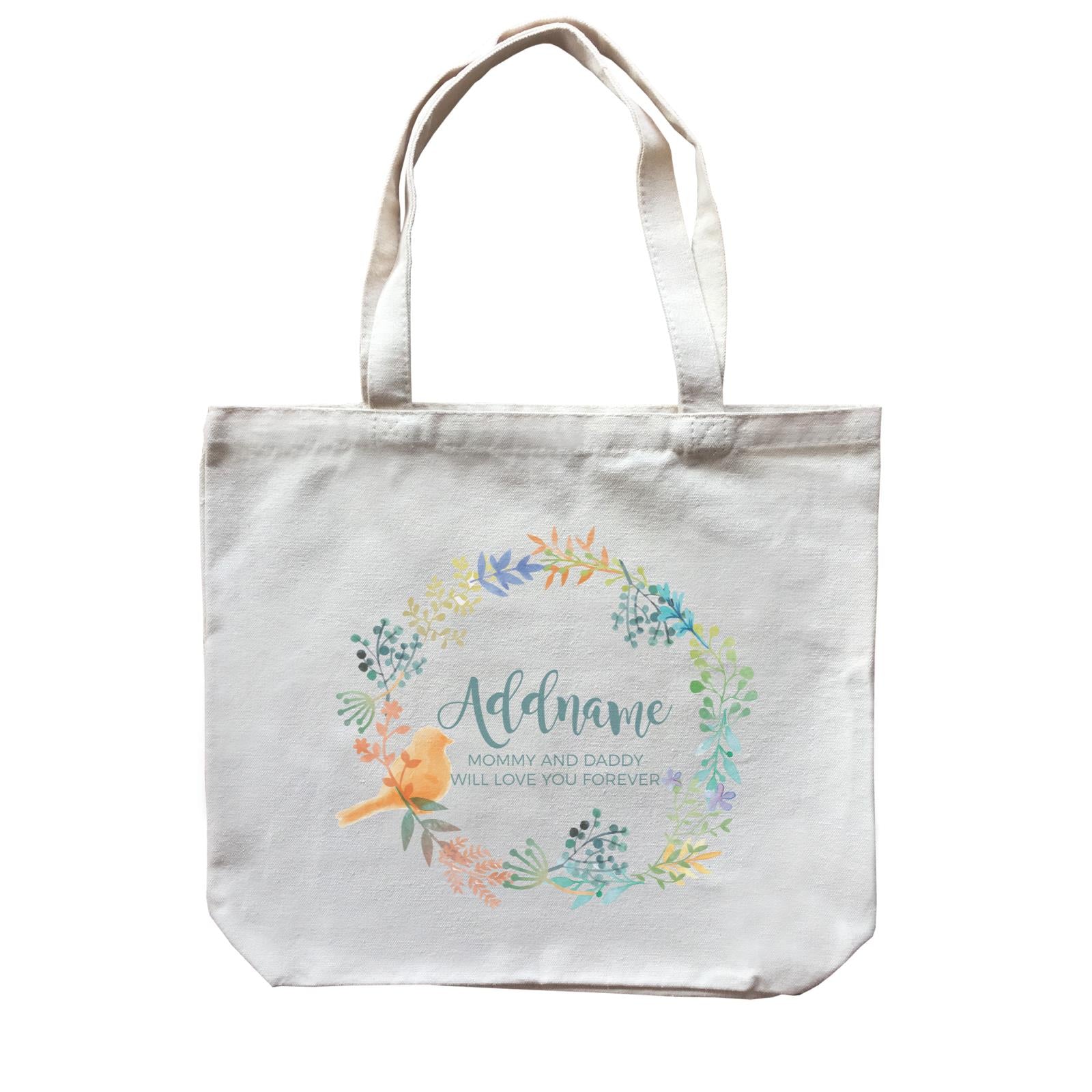 Spring Flower with Bird Wreath Personalizable with Name and Text Canvas Bag