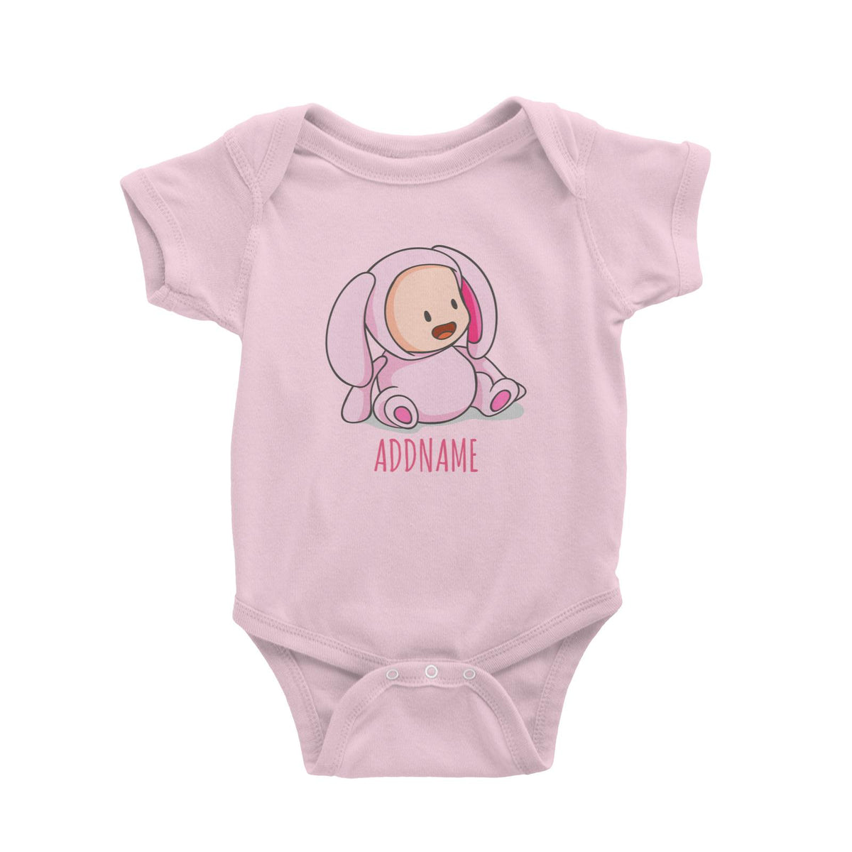 Cute Baby in Pink Rabbit Suit Addname Baby Romper