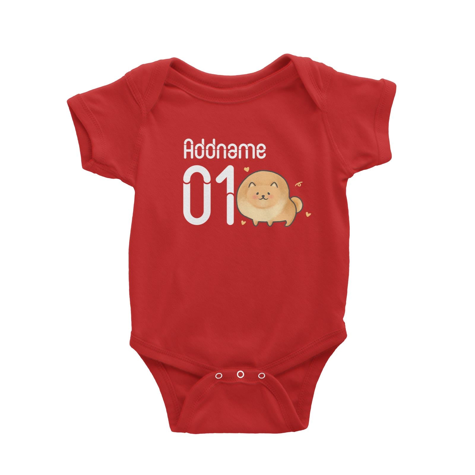 Name and Number Cute Hand Drawn Style Pomeranian Baby Romper