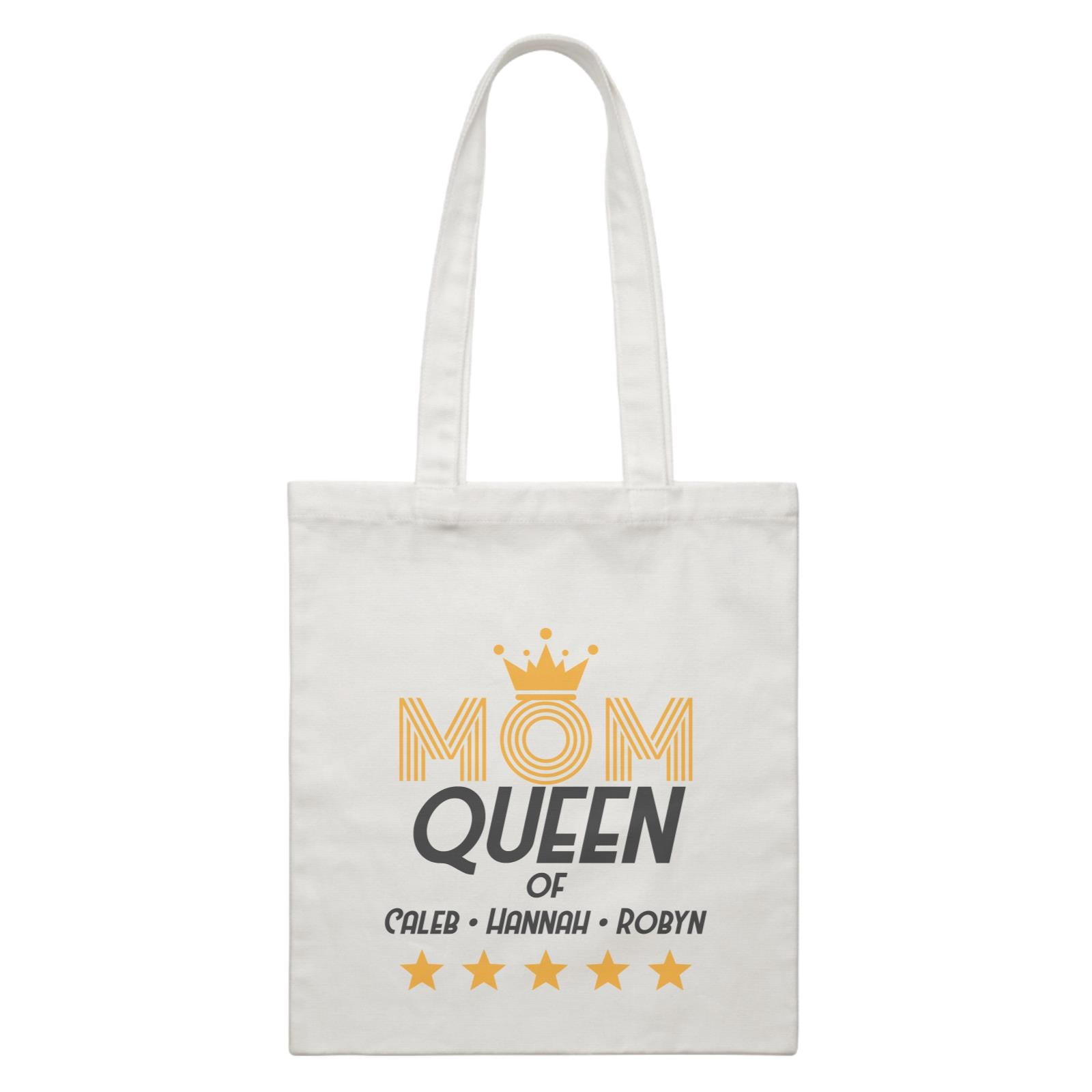 Mom with Tiara Queen of Personalizable with Text White Canvas Bag