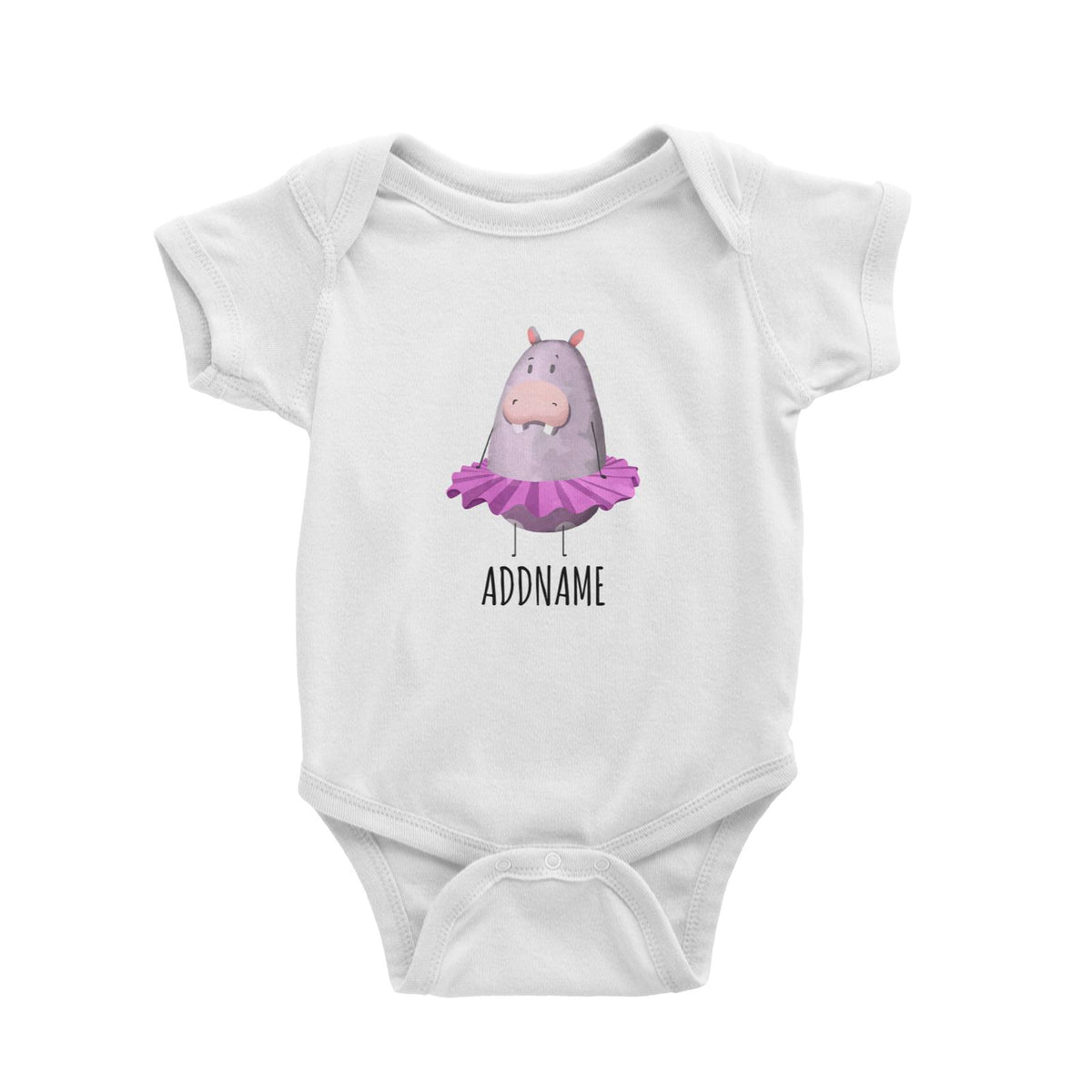 Watercolour Hippo White White Baby Romper
