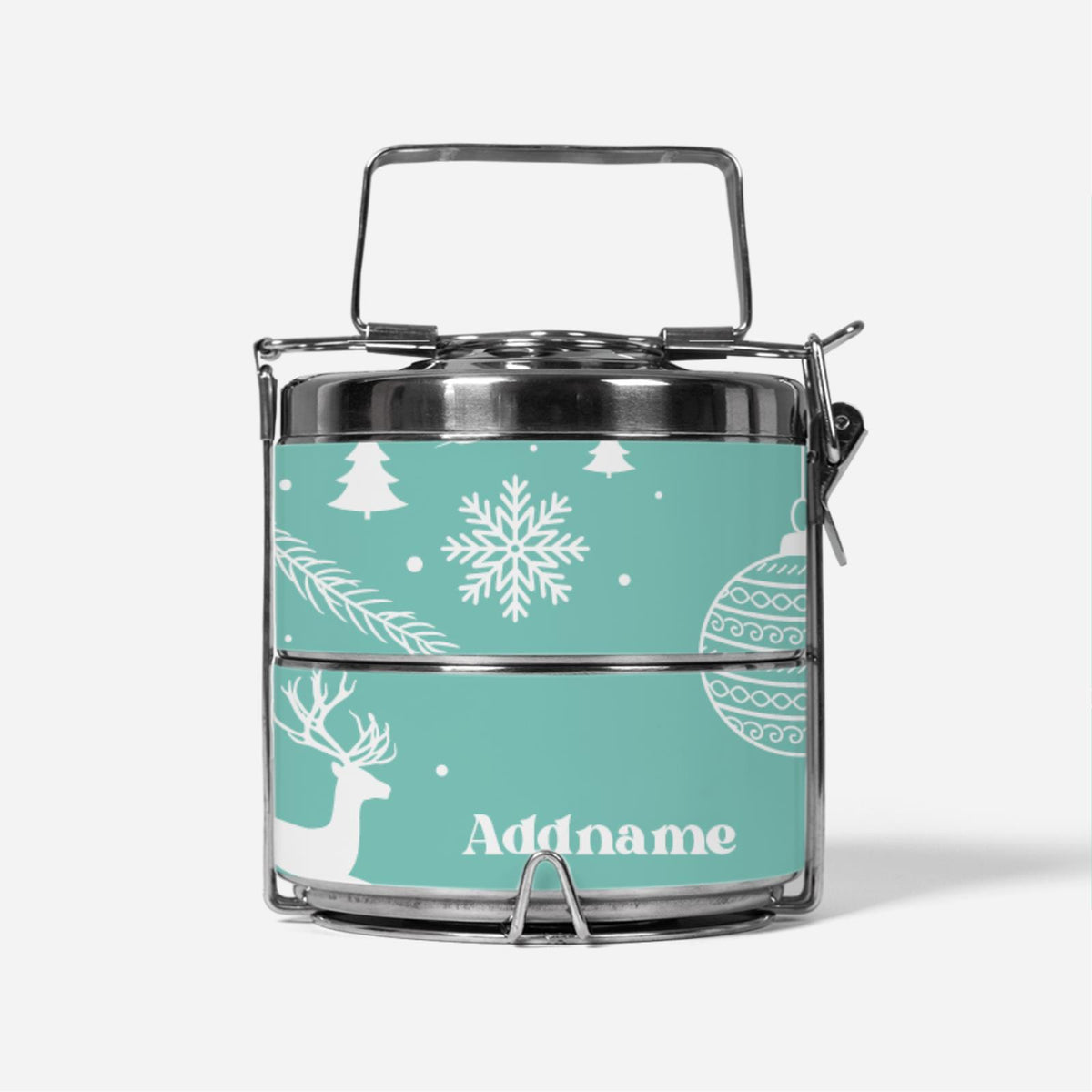 Christmas Series Premium Two Tier Tiffin Carrier - Jubilant Reindeers Light Blue
