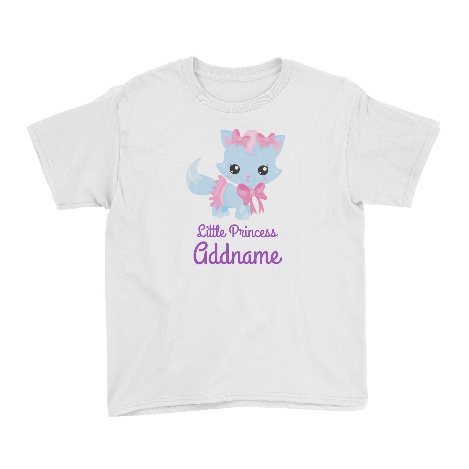 Little Princess Pets Blue Cat with Pink Ribbons Addname Kid's T-Shirt