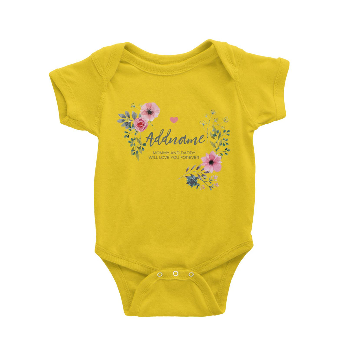Watercolour Pink Flowers and Dark Wreath Personalizable with Name and Text Baby Romper