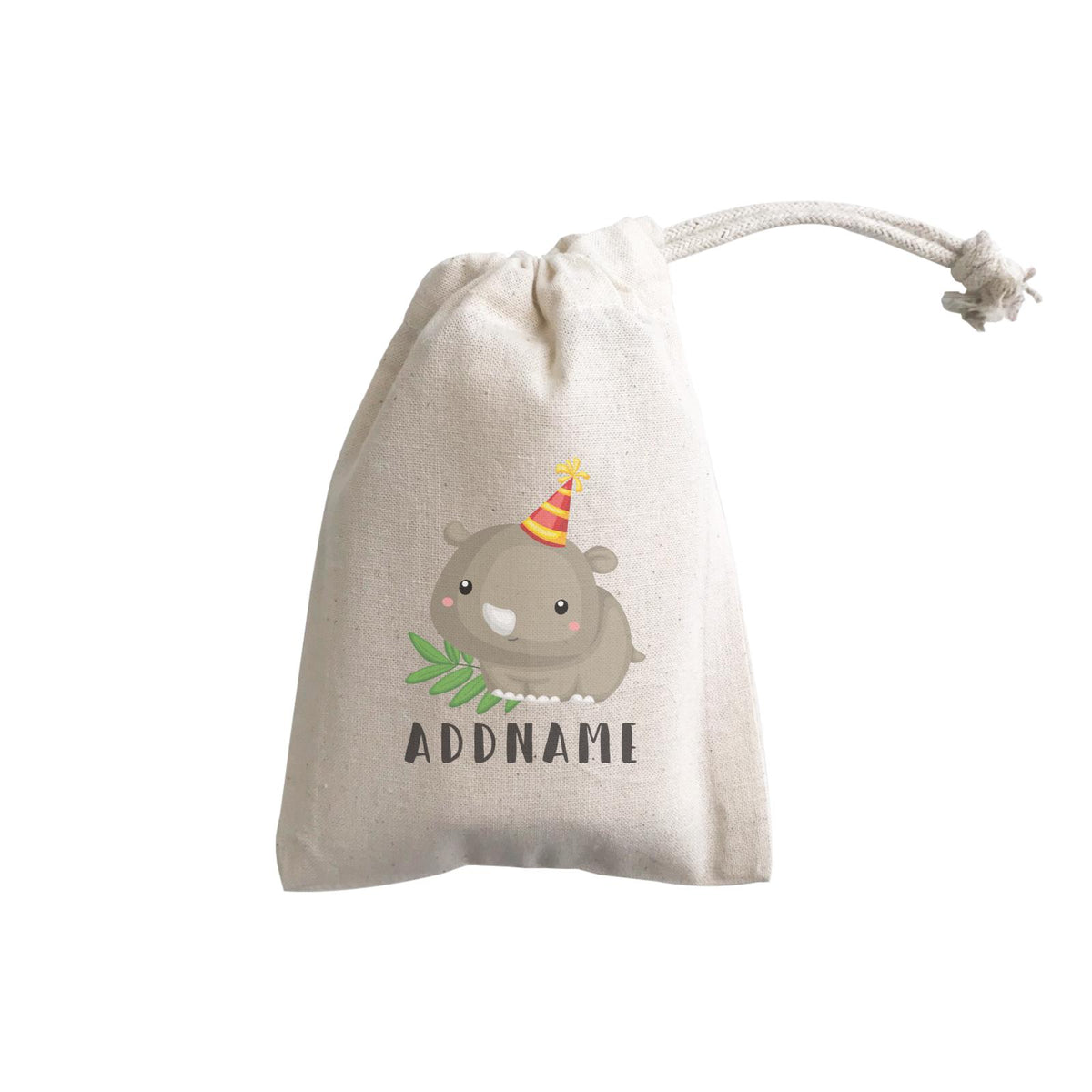 Birthday Safari Rhino Wearing Party Hat Addname GP Gift Pouch