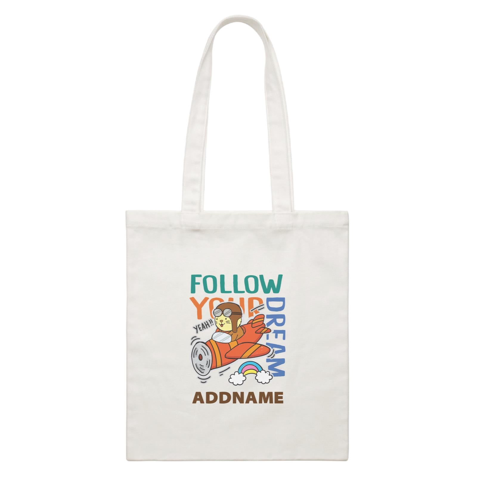 Cool Cute Animals Cats Follow Your Dream Addname White Canvas Bag