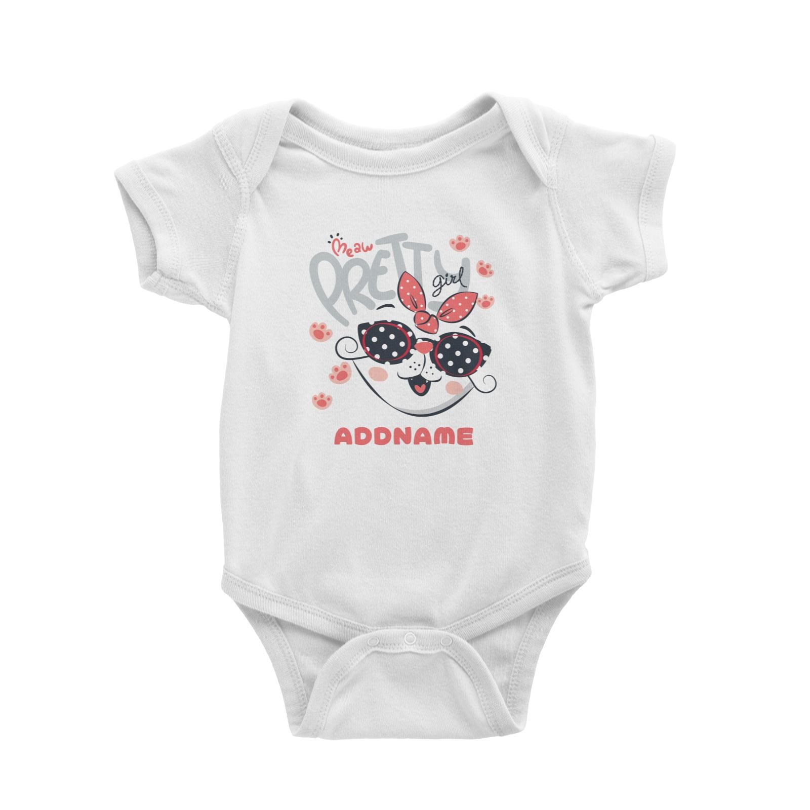 Meaw Pretty Girl Cat Addname White Baby Romper