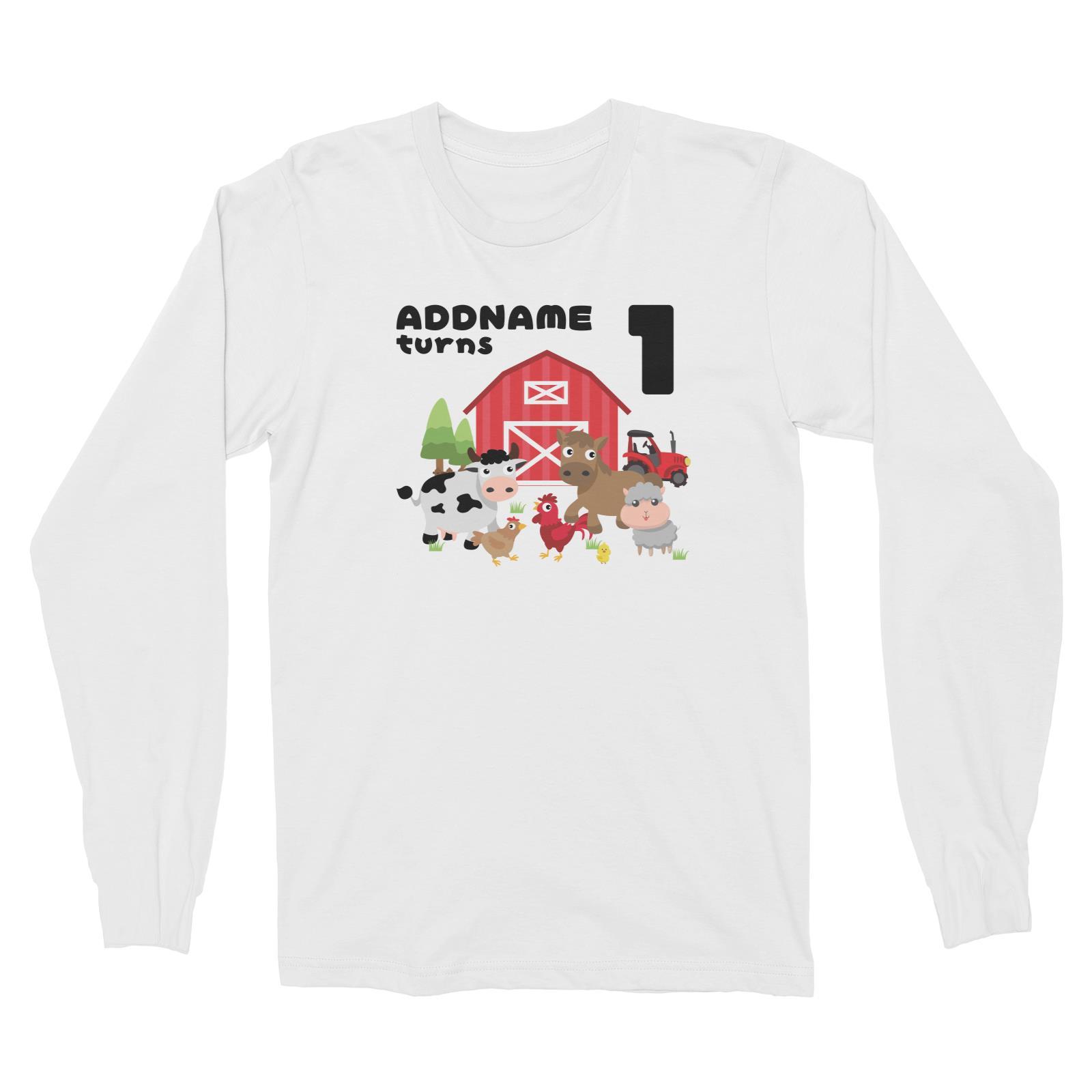 Farm Animals Birthday Theme Personalizable with Name and Number Long Sleeve Unisex T-Shirt