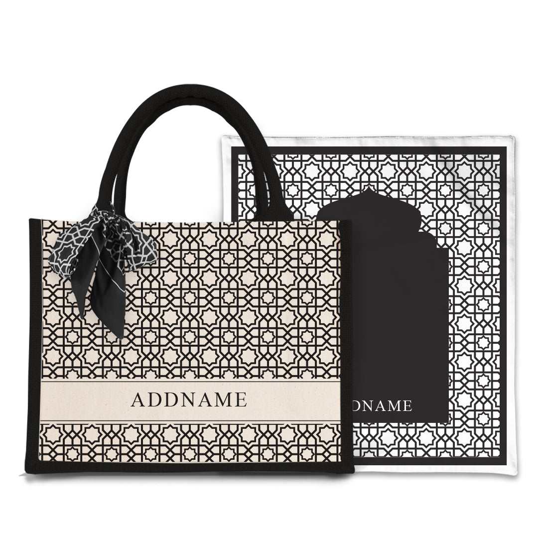 Annas Series - Black  Prayer Mat with Black Half Lining Small Canvas Bag