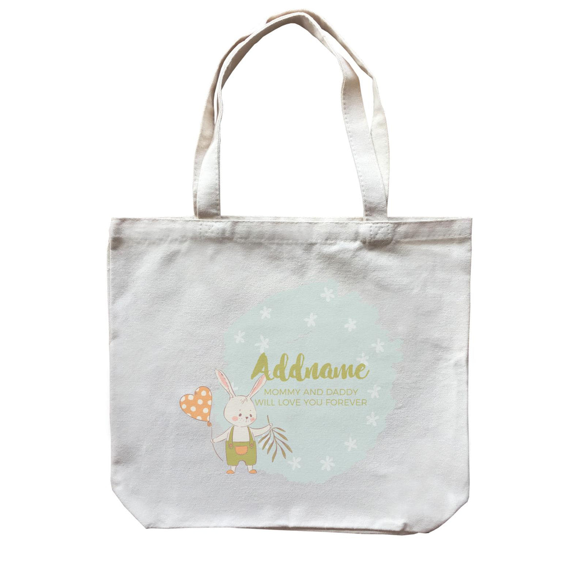 Cute Boy Rabbit with Heart Balloon Personalizable with Name and Text Canvas Bag