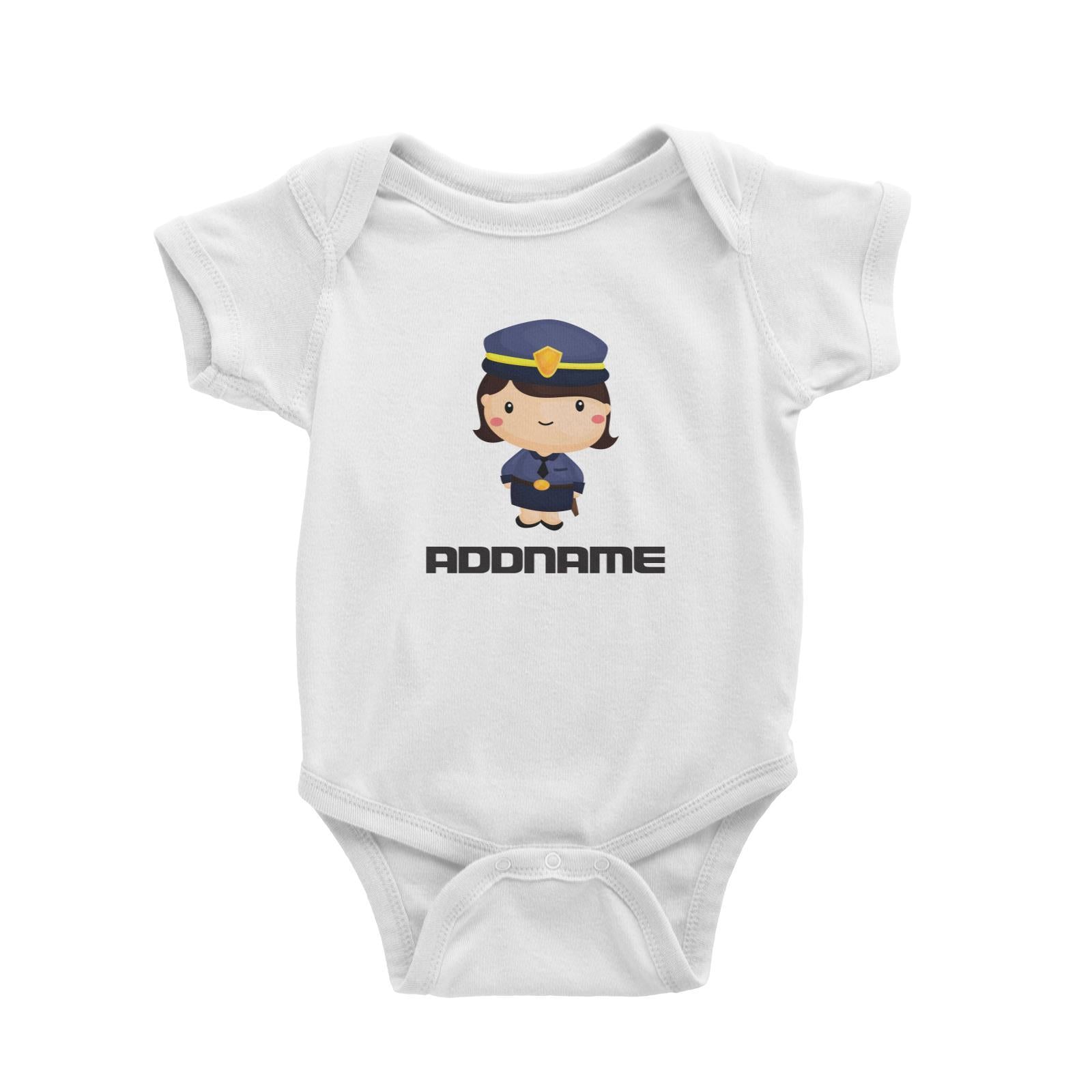 Birthday Police Officer Short Hair Girl  In Suit Addname Baby Romper
