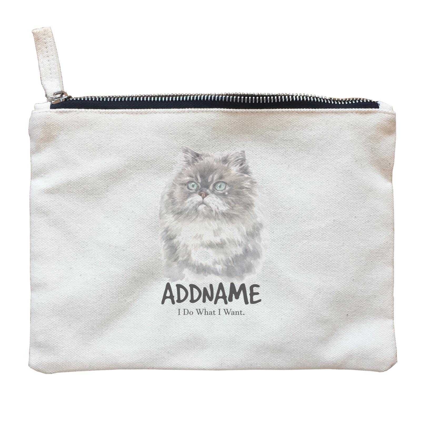 Watercolor Cat Himalayan Grey I Do What I Want Addname Zipper Pouch