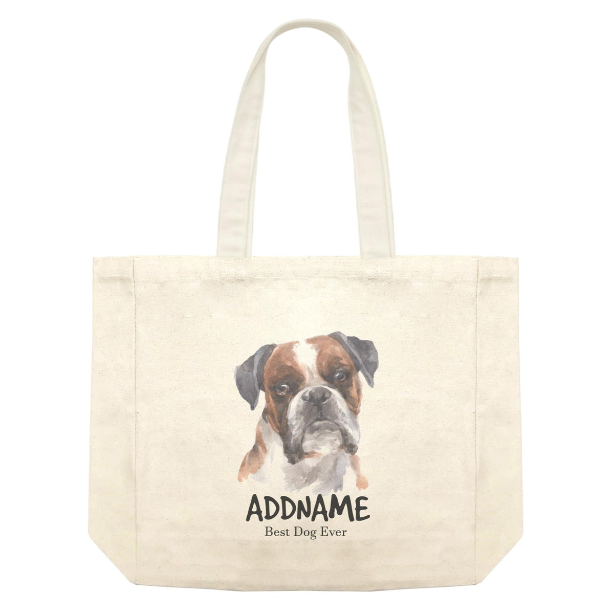 Watercolor Dog Boxer Black Ears Best Dog Ever Addname Shopping Bag