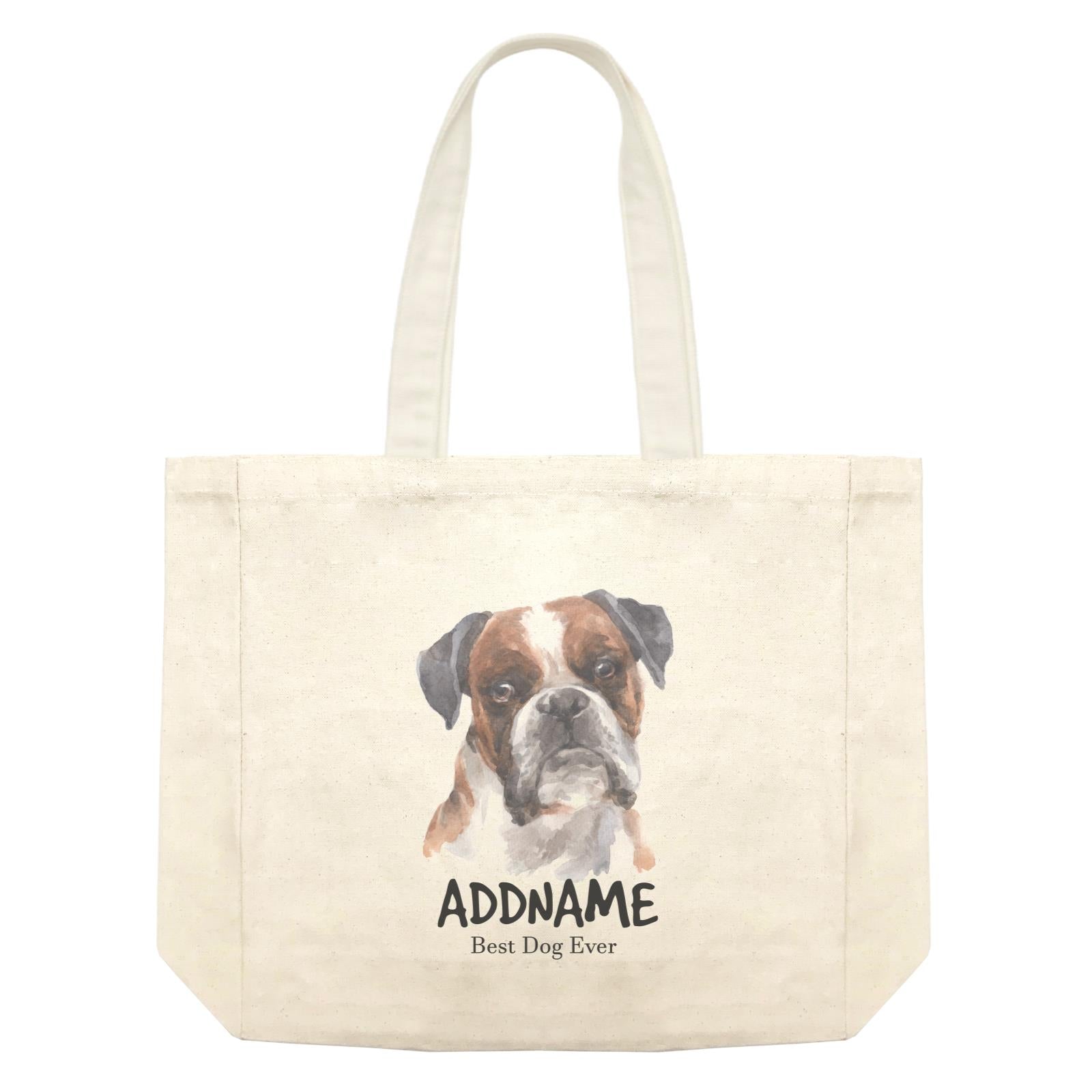 Watercolor Dog Boxer Black Ears Best Dog Ever Addname Shopping Bag