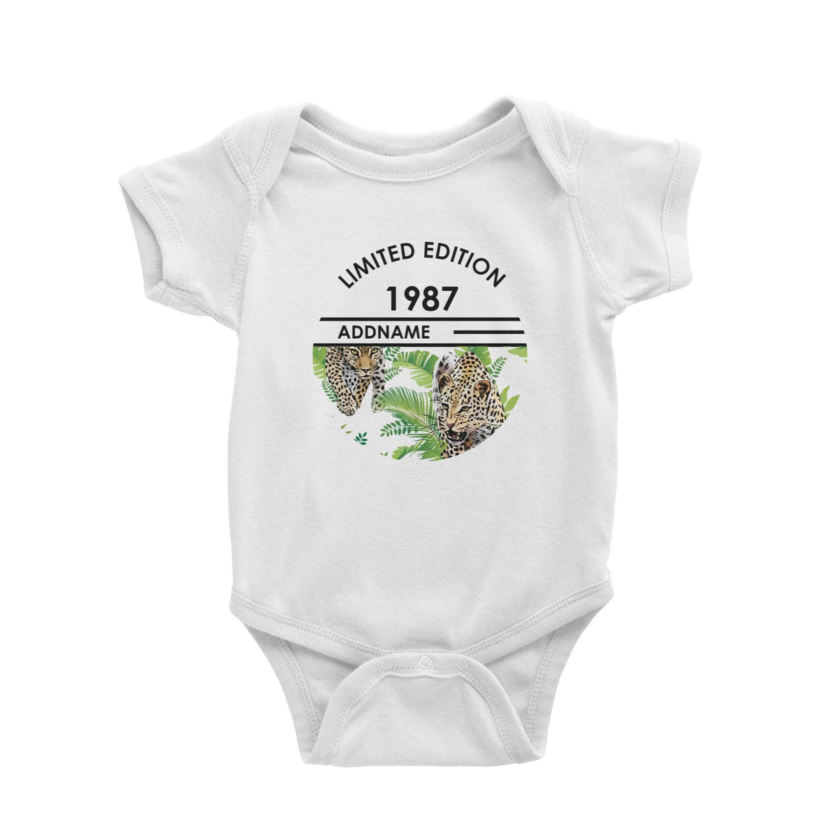 Limited Edition With Leopard Personalizable with Name and Year Baby Romper