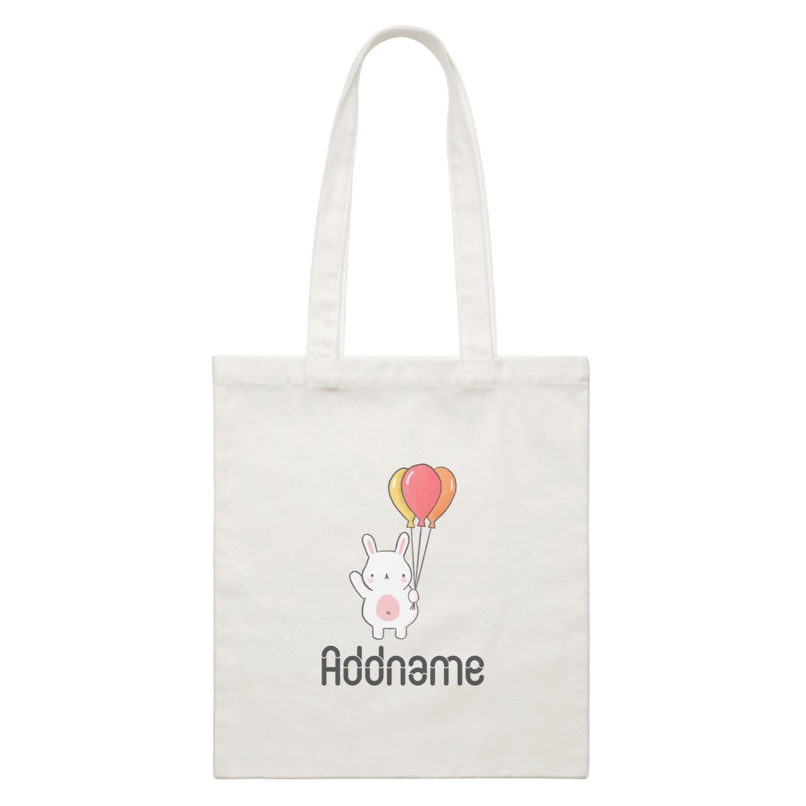 Cute Hand Drawn Style Rabbit with Balloon Addname White Canvas Bag