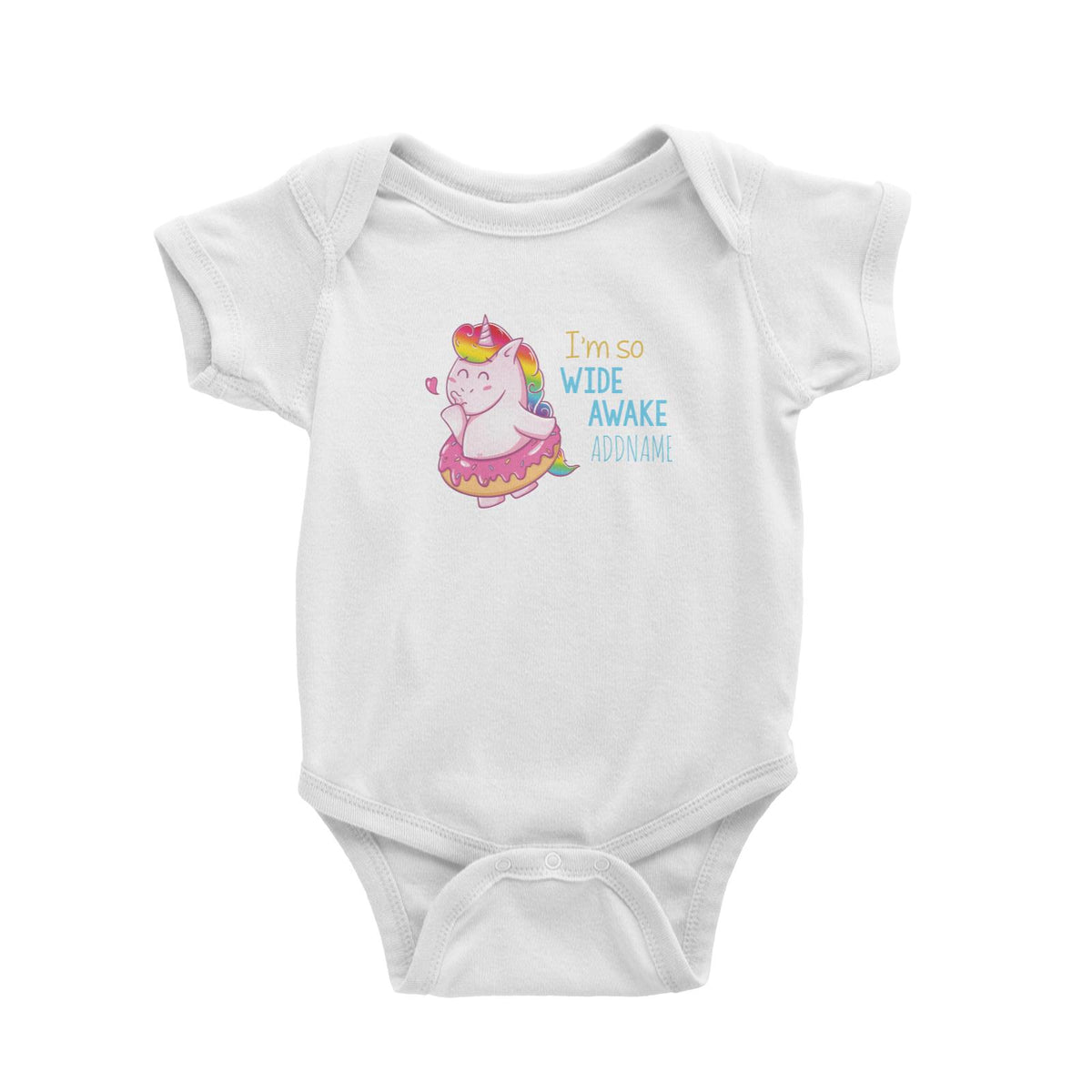 Not Tired Unicorn I am So Awake White Baby Romper Personalizable Designs