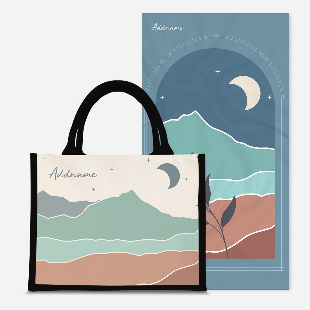 Kaira Series Prayer Mat with Half Lining Small Jute Bag-Azraq