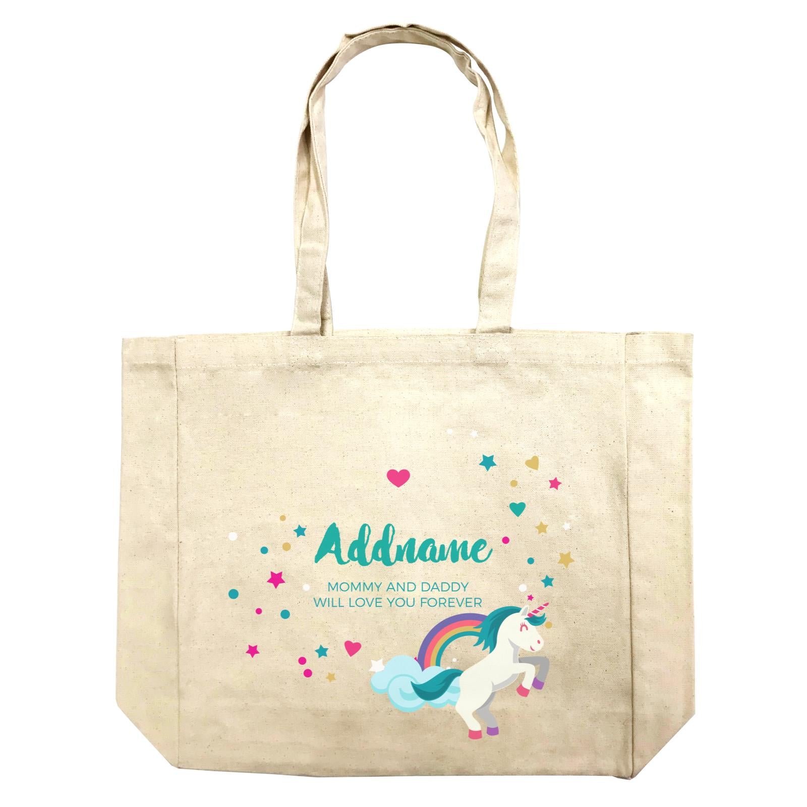 Blue Unicorn with Colourful Love and Start Elements Personalizable with Name and Text Shopping Bag