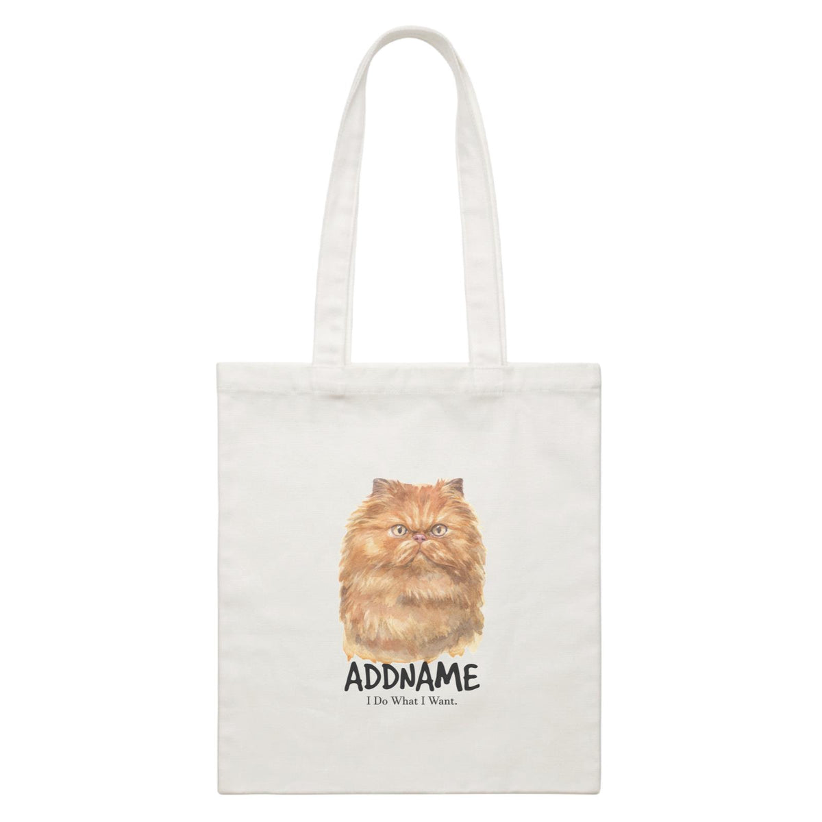 Watercolor Cat Persian Gold I Do What I Want Addname White Canvas Bag