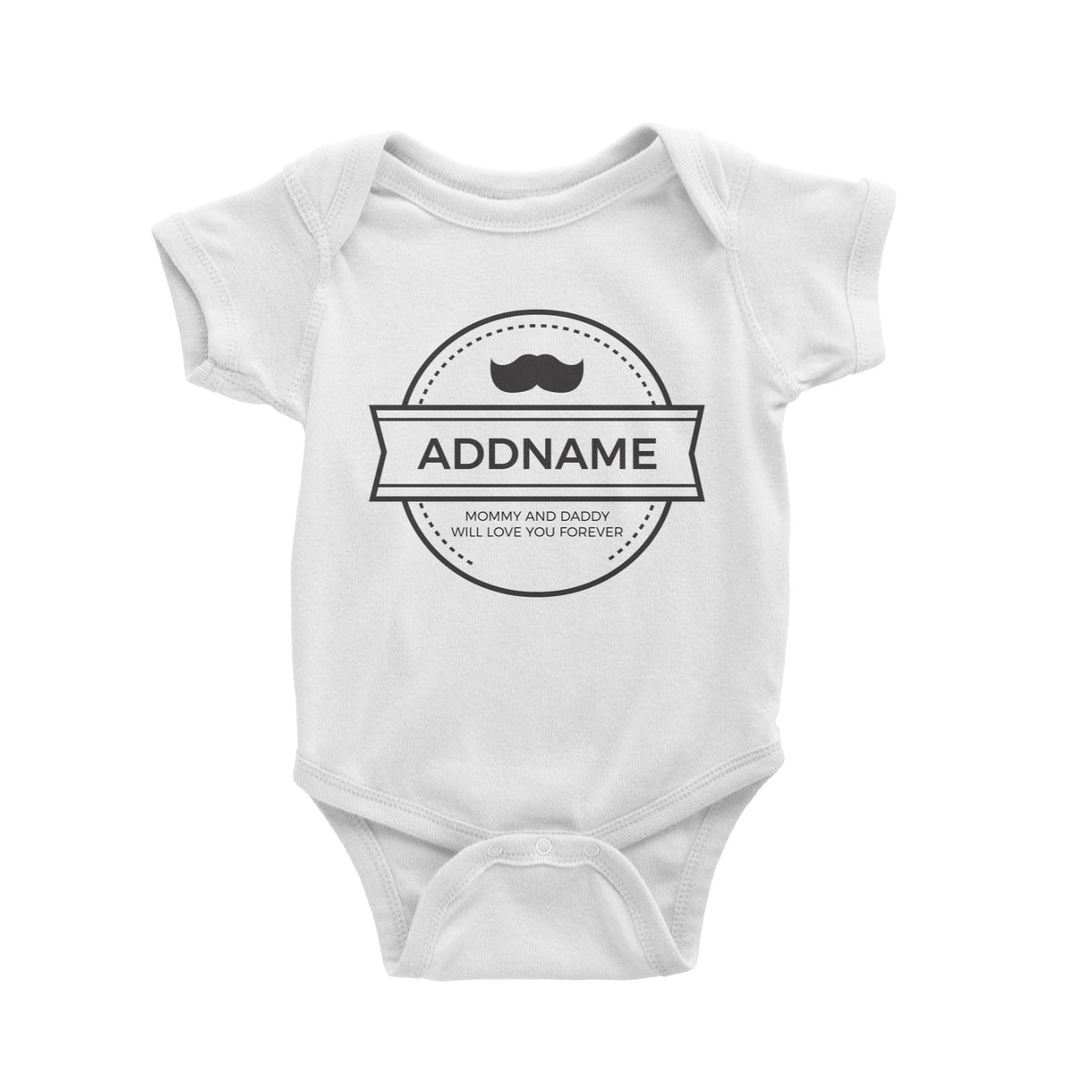 Moustache Emblem Personalizable with Name and Text Baby Romper