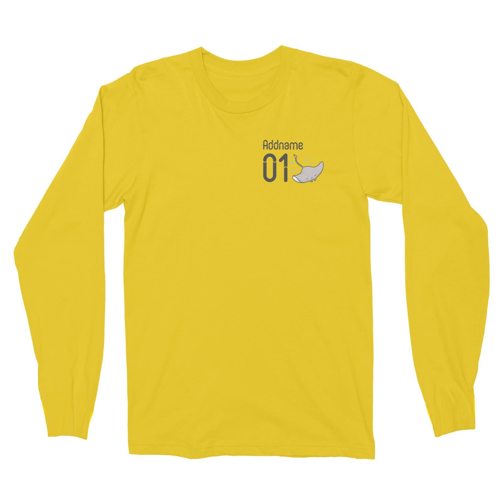 Pocket Name and Number Cute Hand Drawn Style Stingray Long Sleeve Unisex T-Shirt