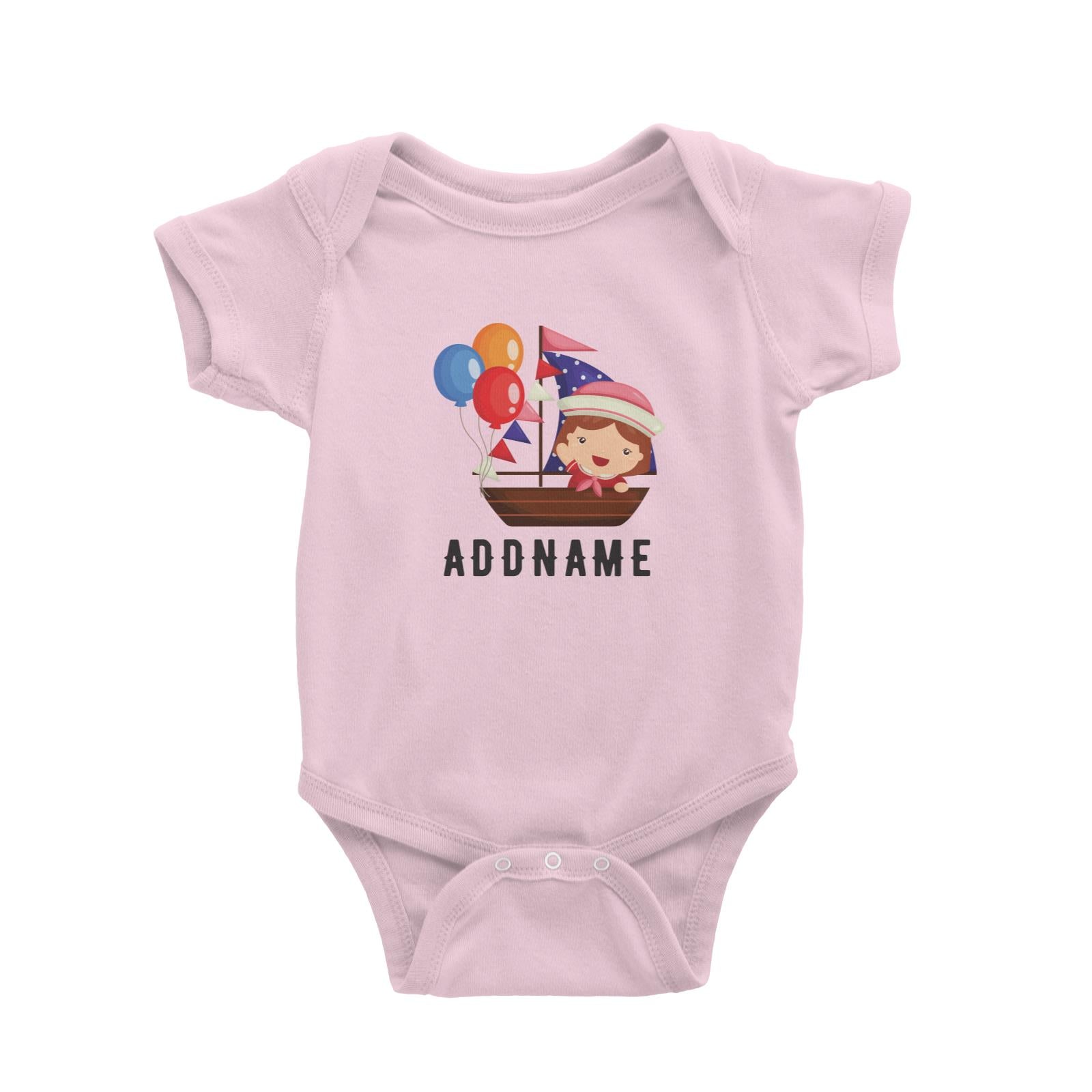 Birthday Sailor Girl In Ship With Balloon Addname Baby Romper