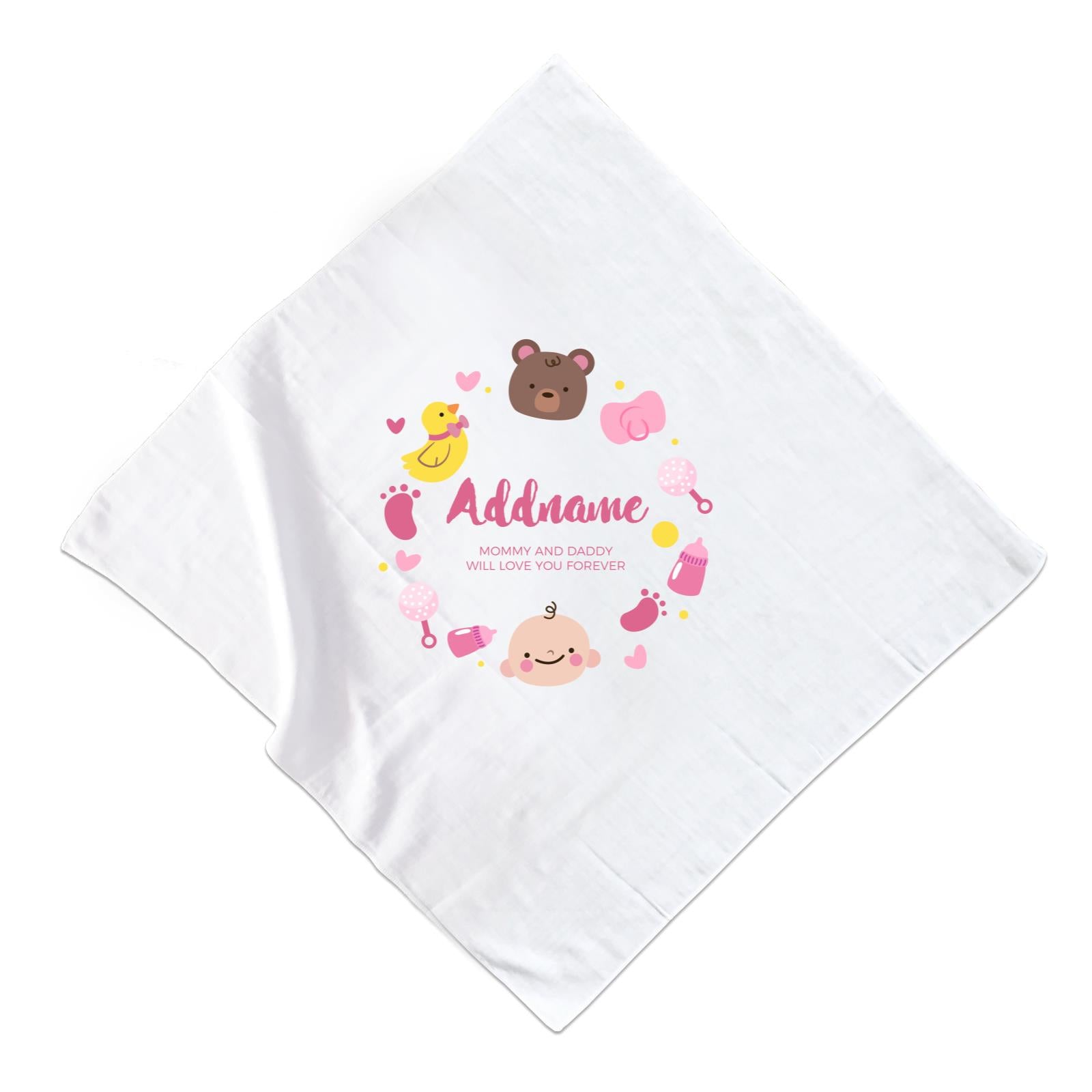 Cute Baby Girl Elements Personalizable with Name and Text Muslin Square
