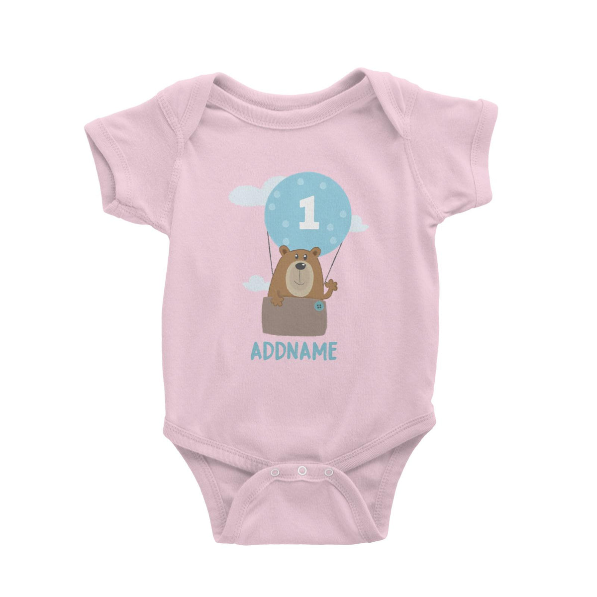 Cute Bear Boy with Hot Air Balloon Birthday Theme Personalizable with Name and Number Baby Romper