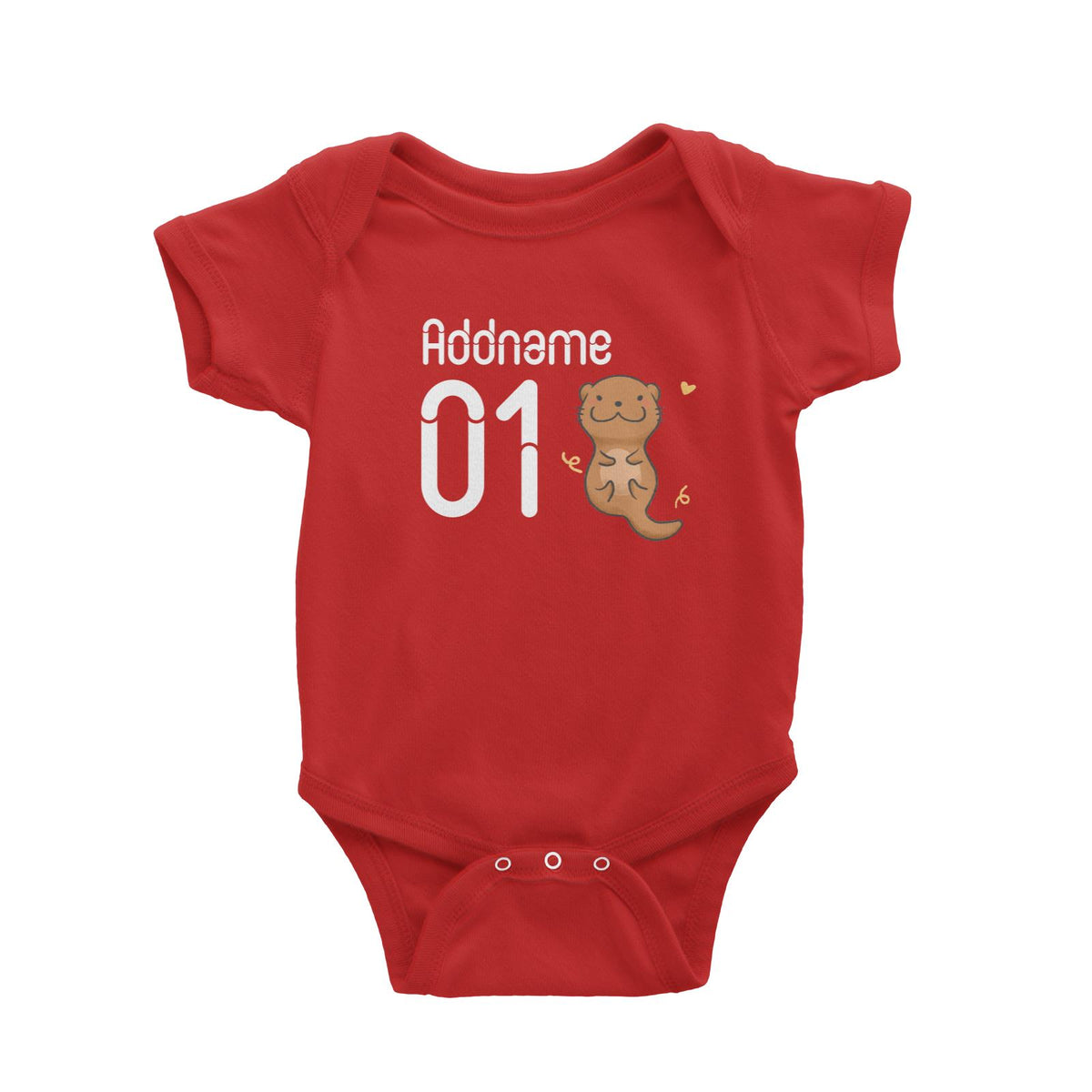 Name and Number Cute Hand Drawn Style Otter Baby Romper
