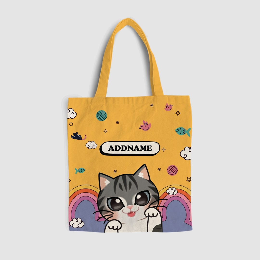 Paw Print Series Full Print Tote Bag - Grey Tabby Cat