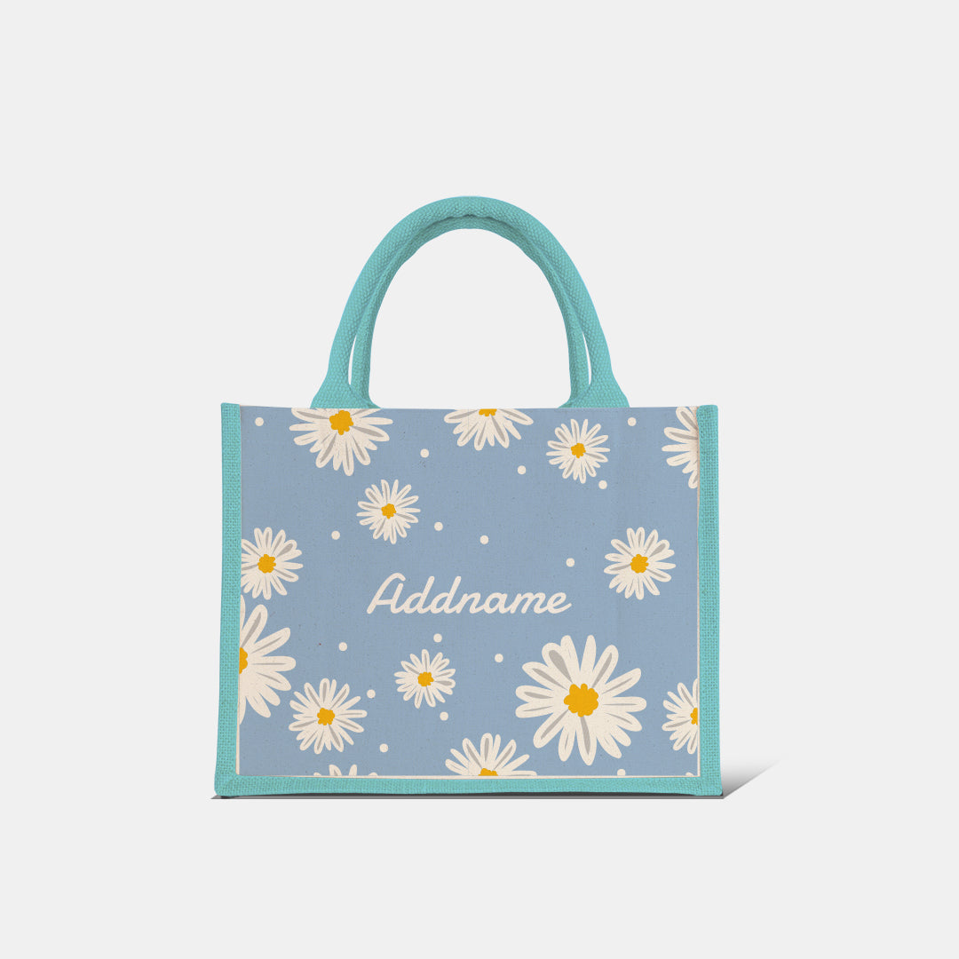 Daisy Series Half Lining Small Jute Bag - Frost Light Blue