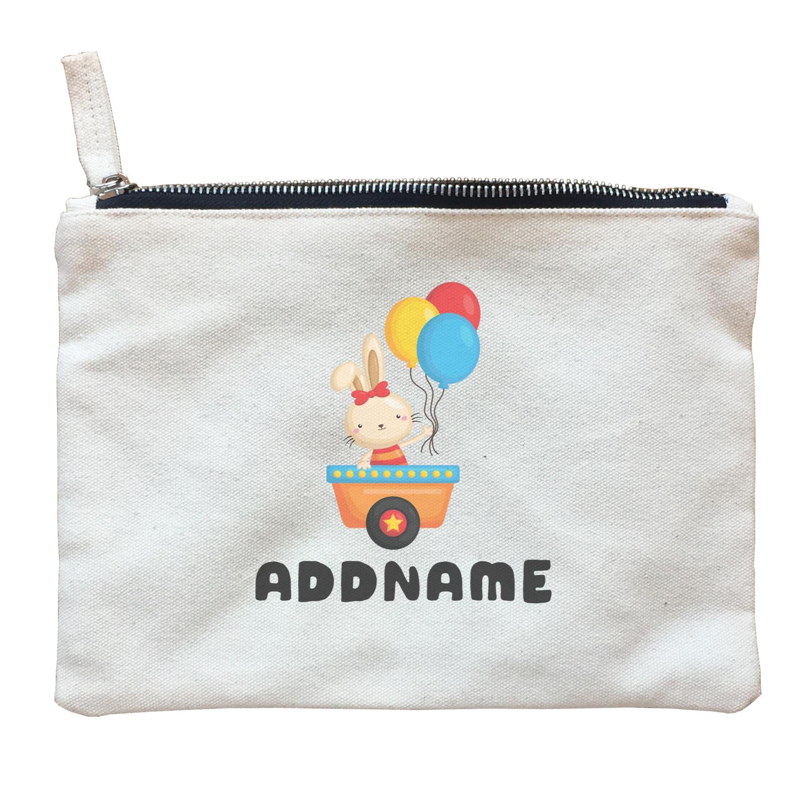 Birthday Fun Train Bunny Holding Balloons Addname Zipper Pouch