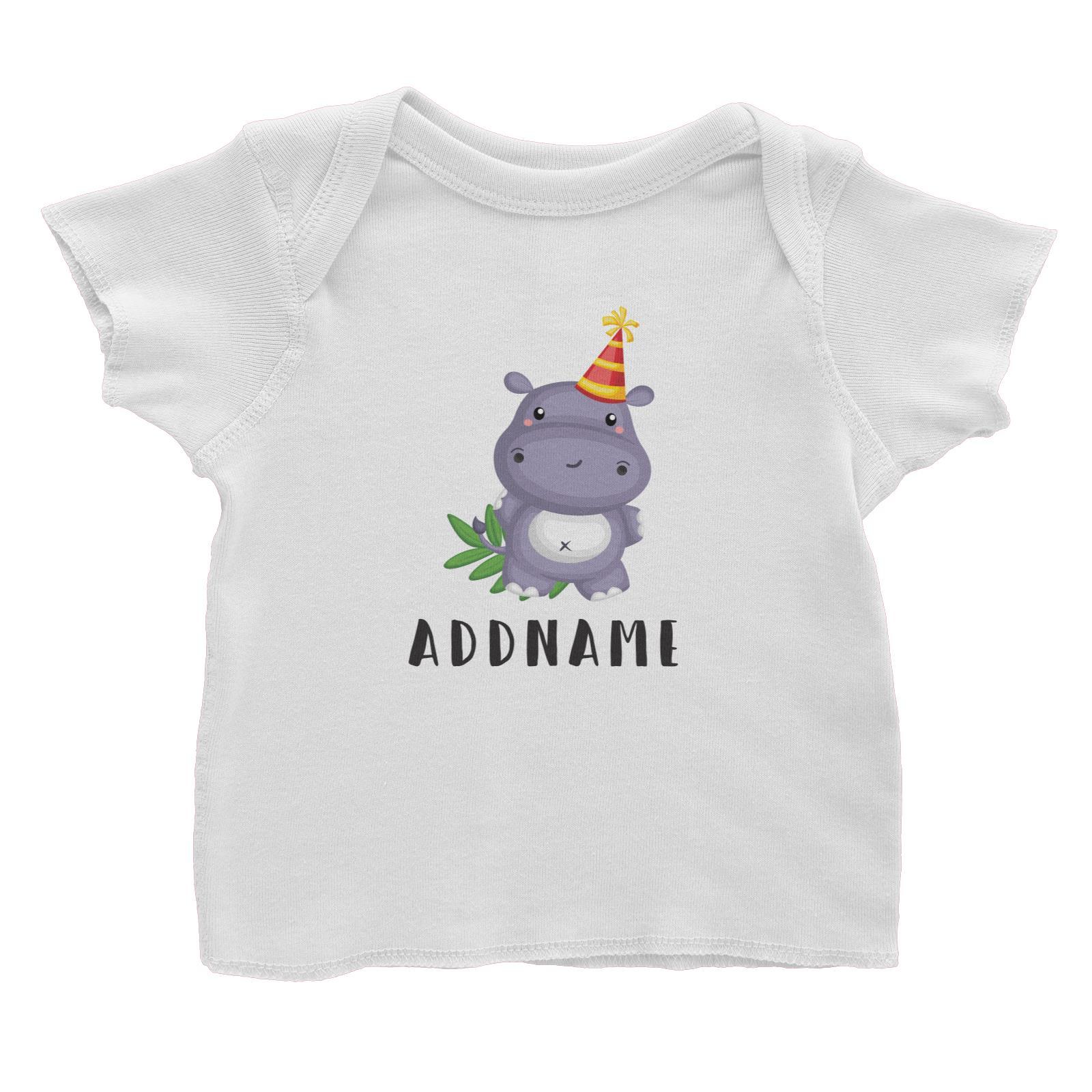 Birthday Safari Hippo Wearing Party Hat Addname Baby T-Shirt