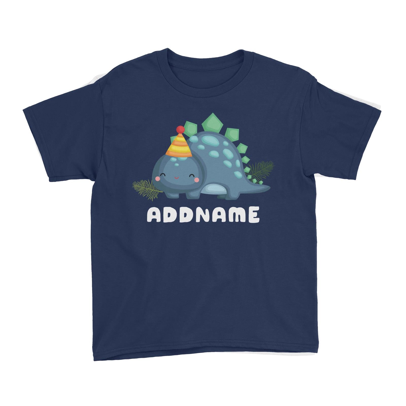 Birthday Dinosaur Happy Blue Stegosaurus Addname Kid's T-Shirt