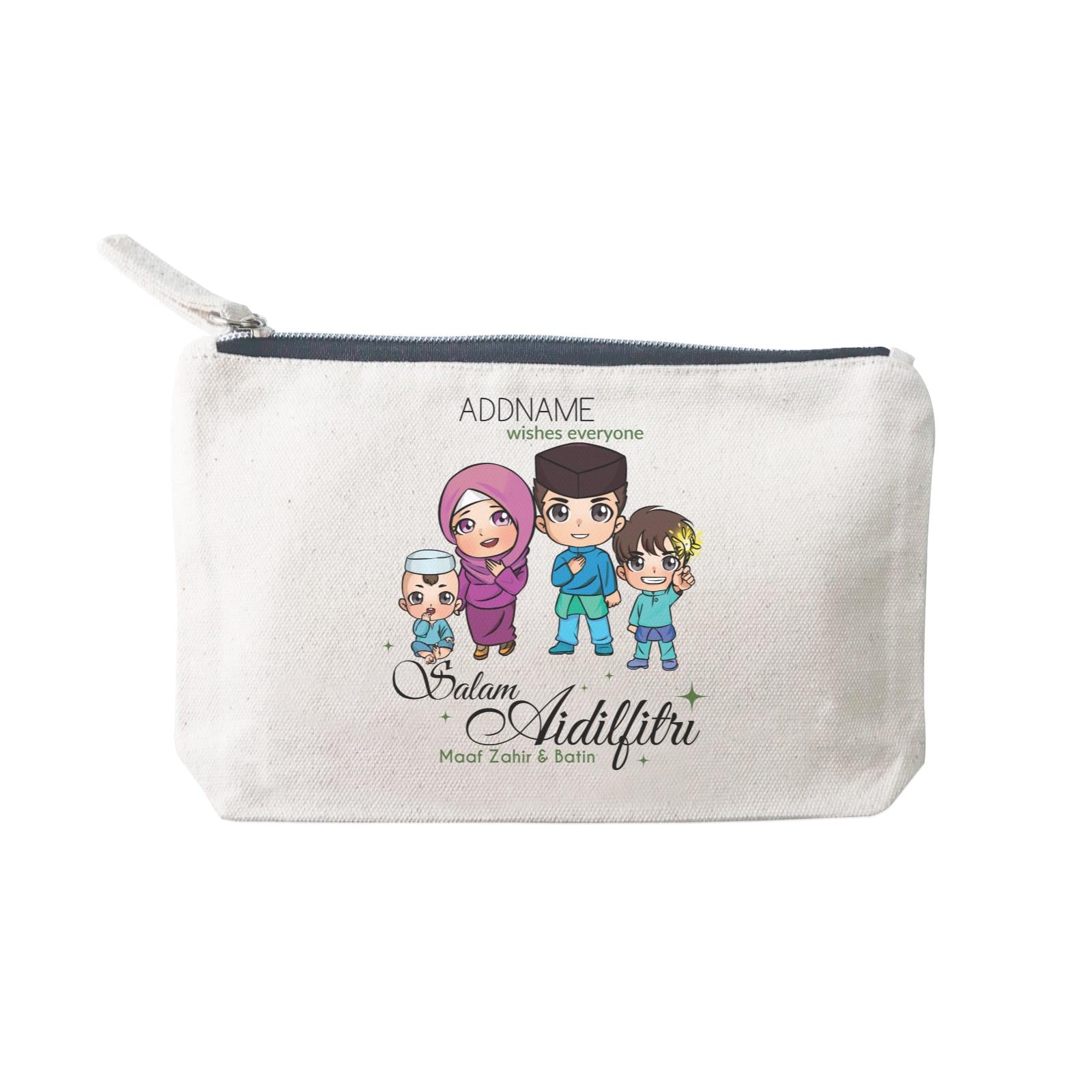 Raya Chibi Family Boy And Baby Boy Addname Wishes Everyone Salam Aidilfitri Maaf Zahir & Batin Mini Accessories Stationery Pouch 2