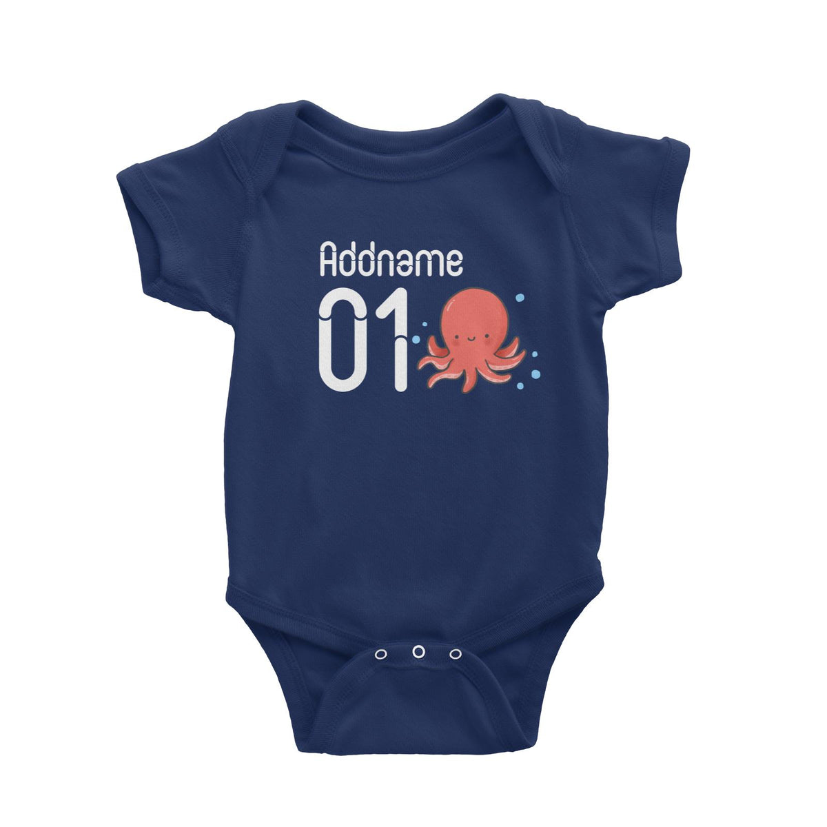 Name and Number Cute Hand Drawn Style Octopus Baby Romper