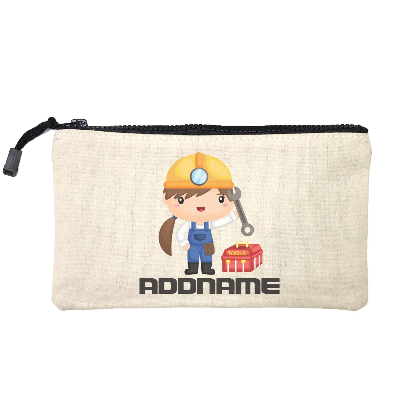 Birthday Construction Repair Worker Girl Addname Mini Accessories Stationery Pouch