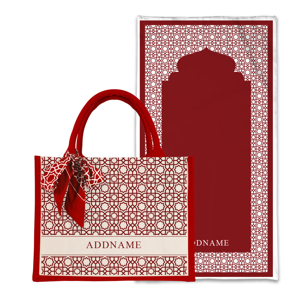 Annas Series - Rouge  Prayer Mat with Red Half Lining Small Canvas Bag