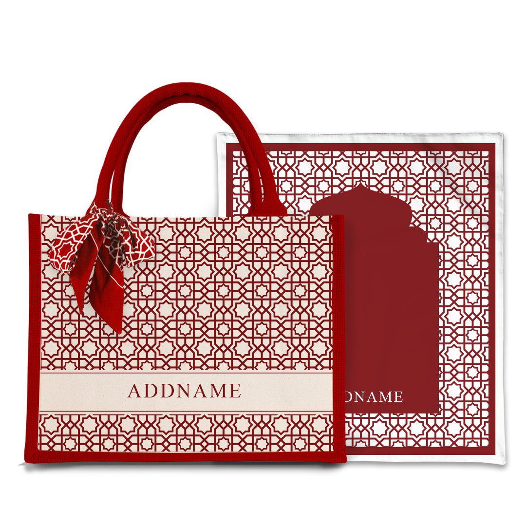 Annas Series - Rouge  Prayer Mat with Red Half Lining Small Canvas Bag