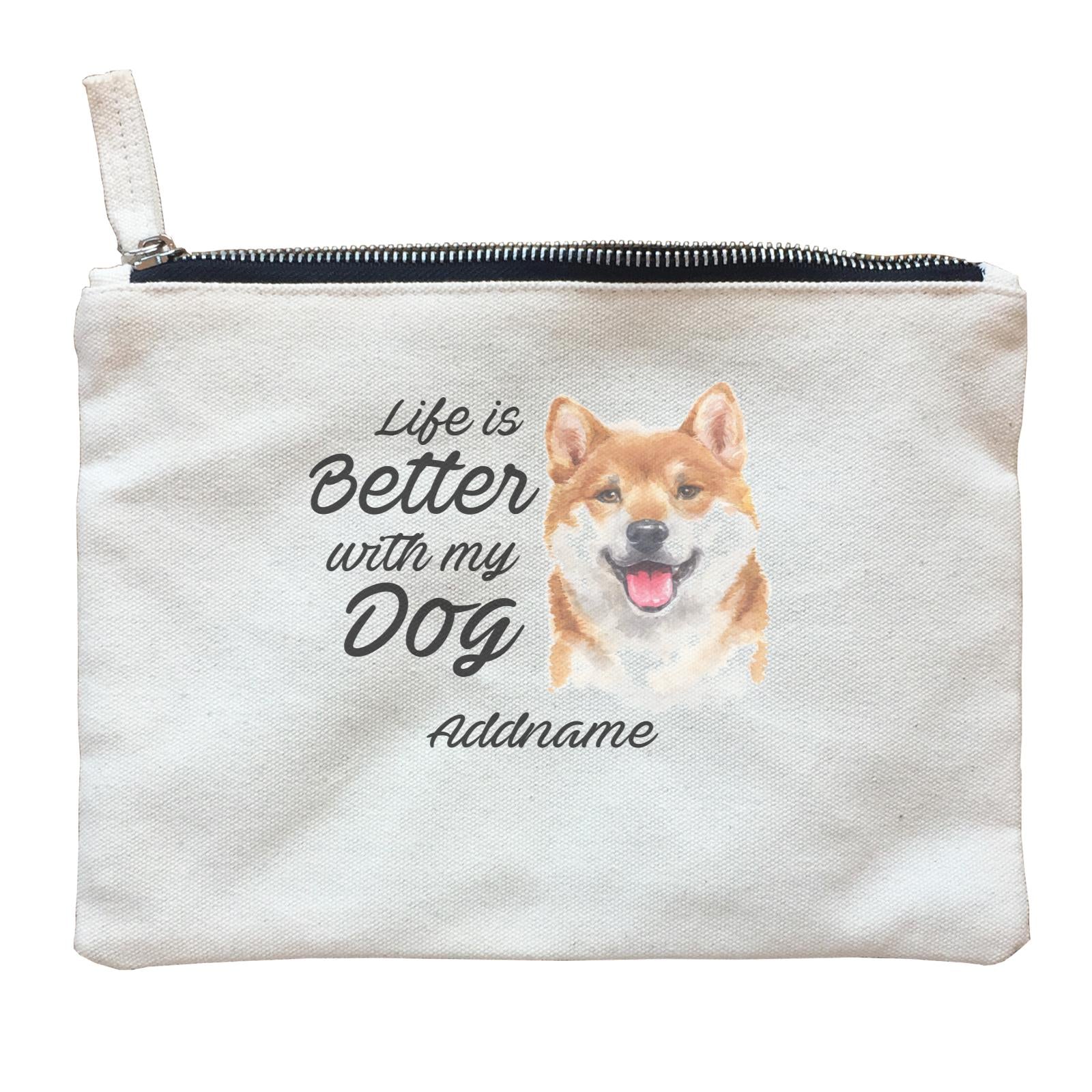 Watercolor Life is Better With My Dog Shiba Inu Addname Zipper Pouch