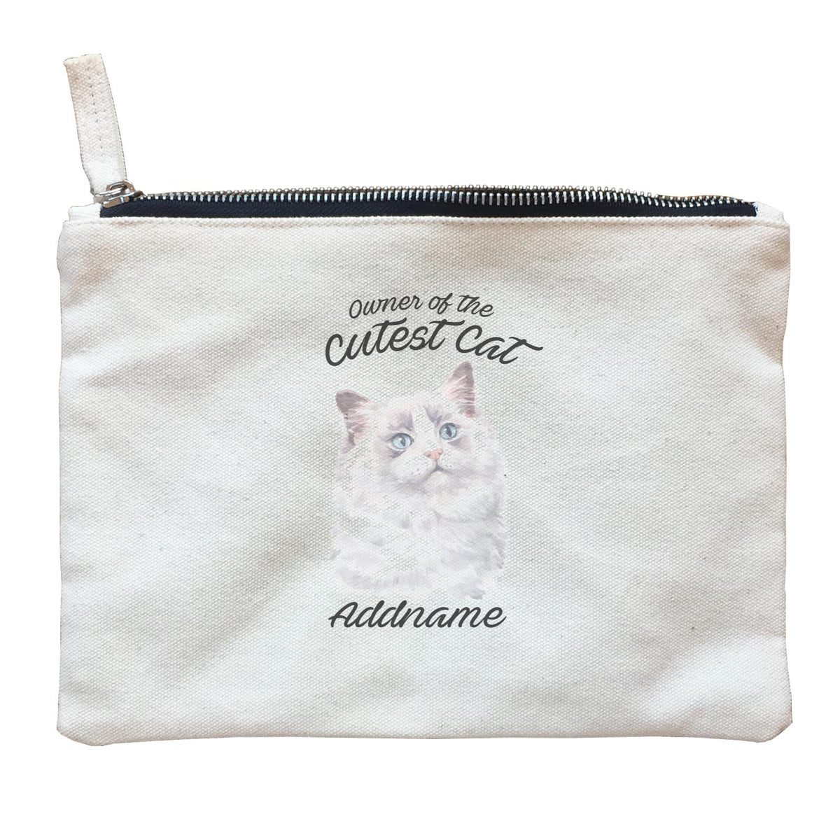 Watercolor Owner Of The Cutest Cat Ragdoll White Addname Zipper Pouch