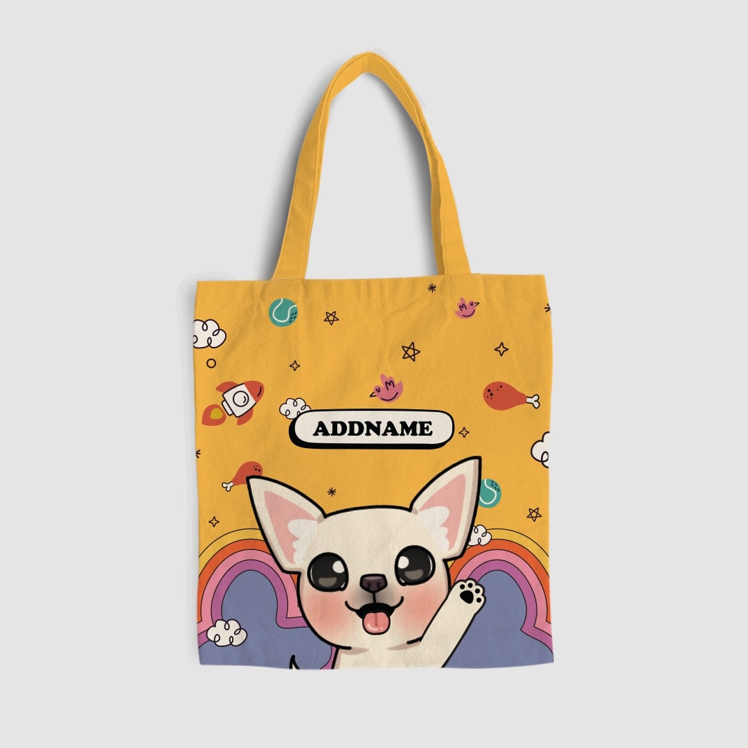 Paw Print Series Full Print Tote Bag - White Chihuahua
