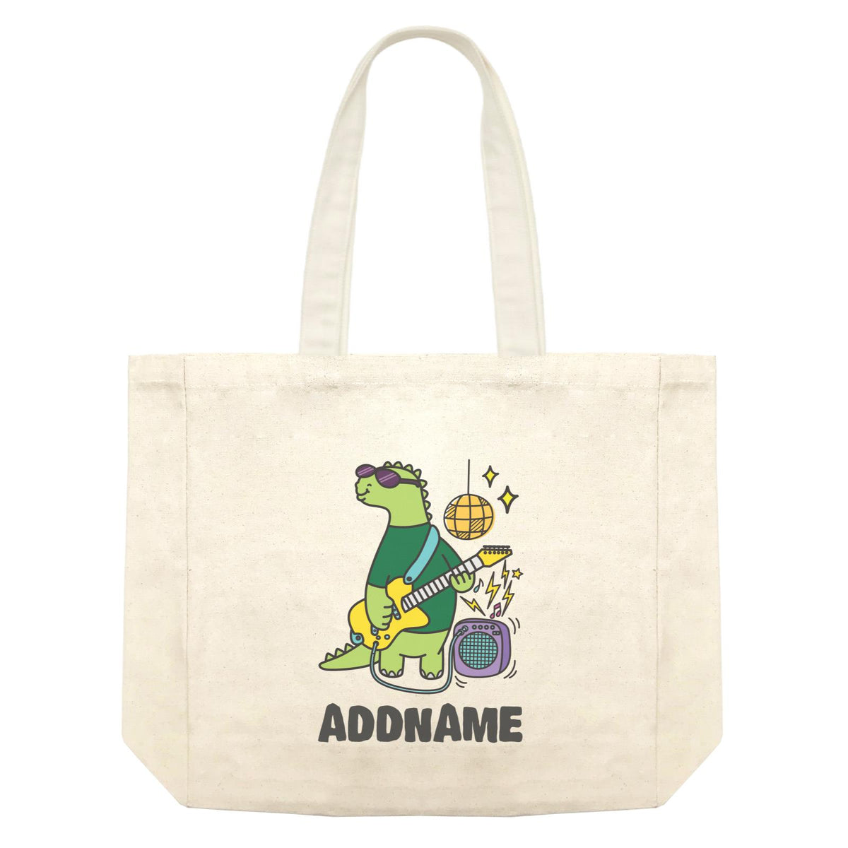 Super Cute Dinosaur Cool Guitarist Shopping Bag