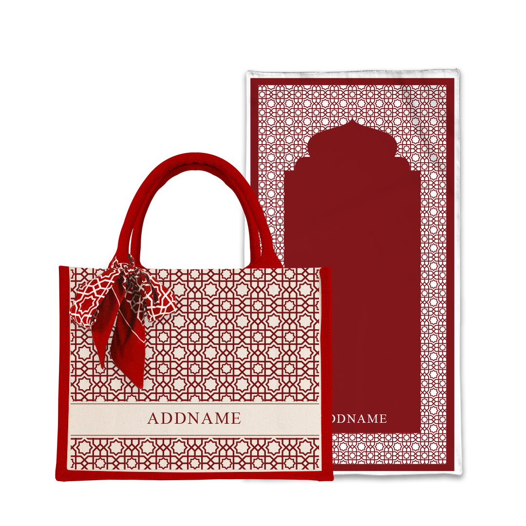 Annas Series - Rouge  Prayer Mat with Red Half Lining Small Canvas Bag