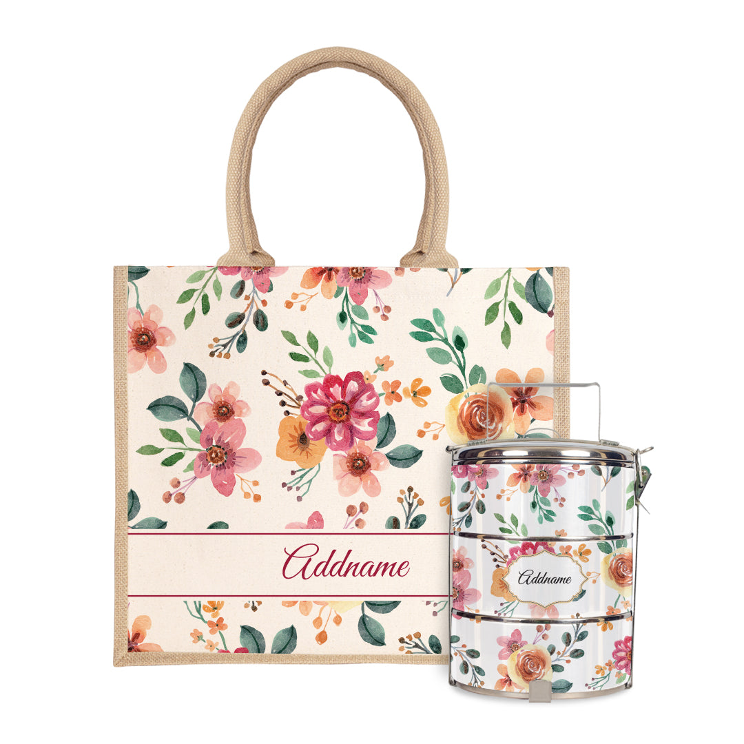 Laura Series - Garnet Half Lining Jute Bag with Tiffin Carrier