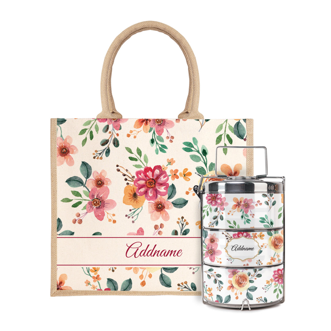 Laura Series - Garnet Half Lining Jute Bag with Tiffin Carrier